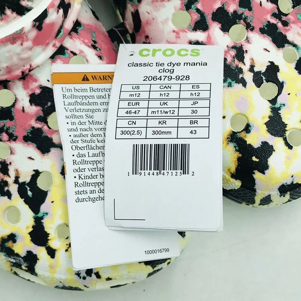 Crocs Men's 12 Classics Tie Dye Mania Clog Green Pink Yellow NWT
